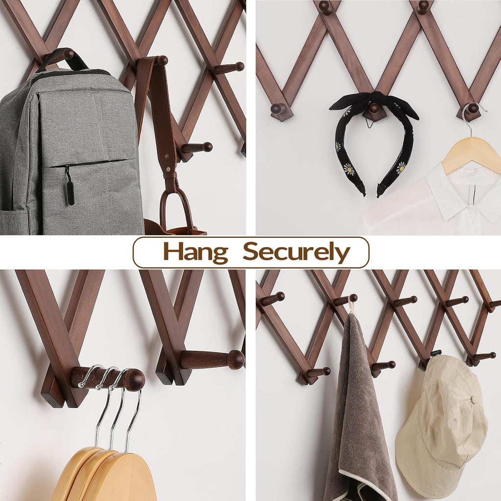 Hat Rack for Wall, Expandable Wall Hat Holder with 16 Hooks, 16 inch Wooden Wall Hook for Baseball Caps,Cowboy