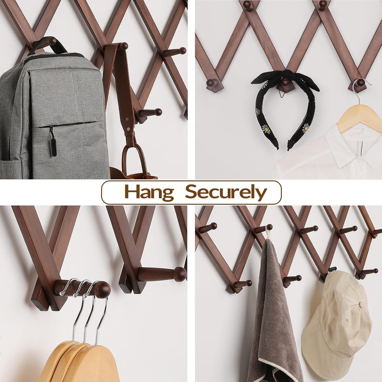 Hat Rack for Wall, Expandable Wall Hat Holder with 16 Hooks, 16 inch Wooden Wall Hook for Baseball Caps,Cowboy