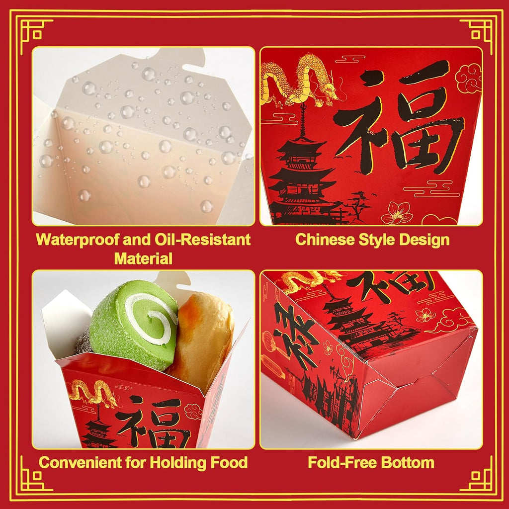 25 Sets Red Chinese Take Out Food Boxes with Chopsticks