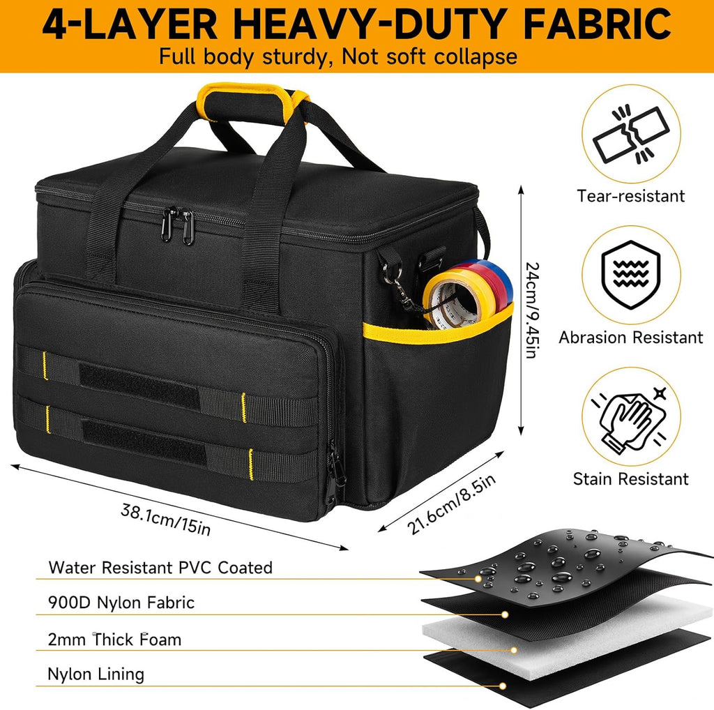 Tool Bag 15 Inch,Heavy Duty Tool Organizer,Tactical Range Tool Tote,30 Pockets & Anti-Friction