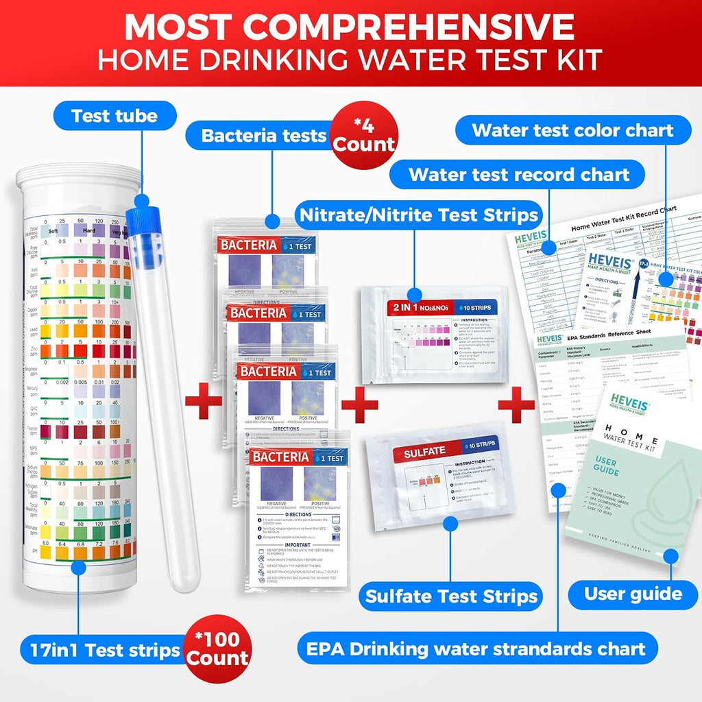 21-in-1 Home Drinking Water Testing Kit - 120 Strips + 4 Bacteria Tests - Tap and Well Water Test Kit, Easy to Test