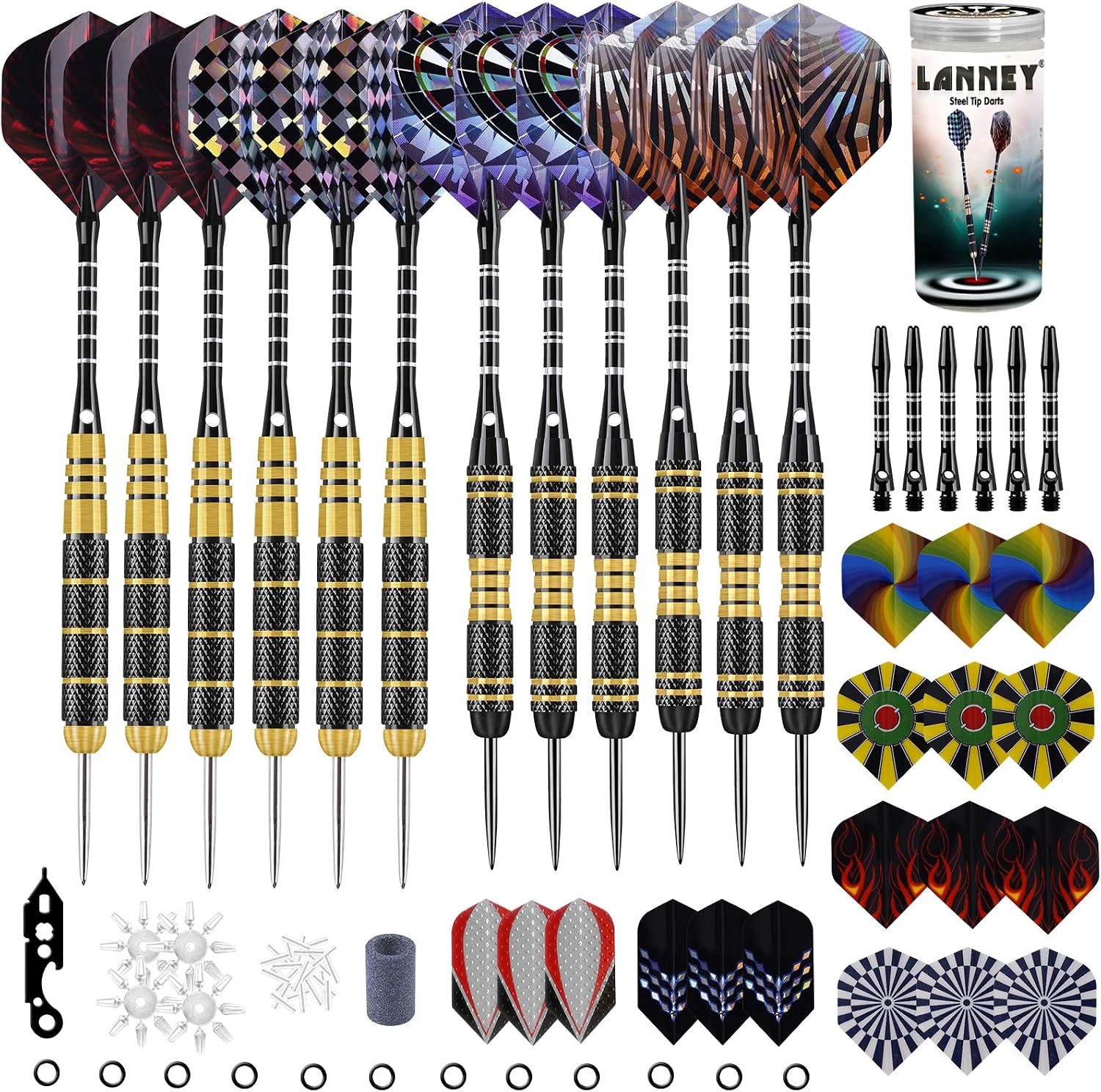 Darts Metal Tip Set, 20g/24g Brass Barrels Steel Tip Darts with Case | Flexible Setups, Aluminum Shafts