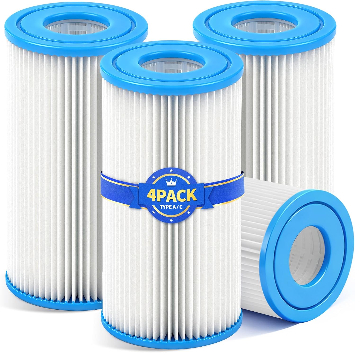 Universal Type A/C Pool Filter Cartridge Replacement (4-Pack) – Compatible with 1000GPH Above-Ground Pool Pumps Using