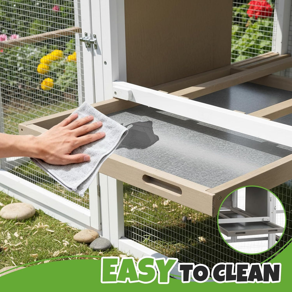 78" Mobile Chicken Coop with Wheels, Large Outdoor Hen House with Nesting Box, Run Ramp, and Pull-Out Tray for 2-4