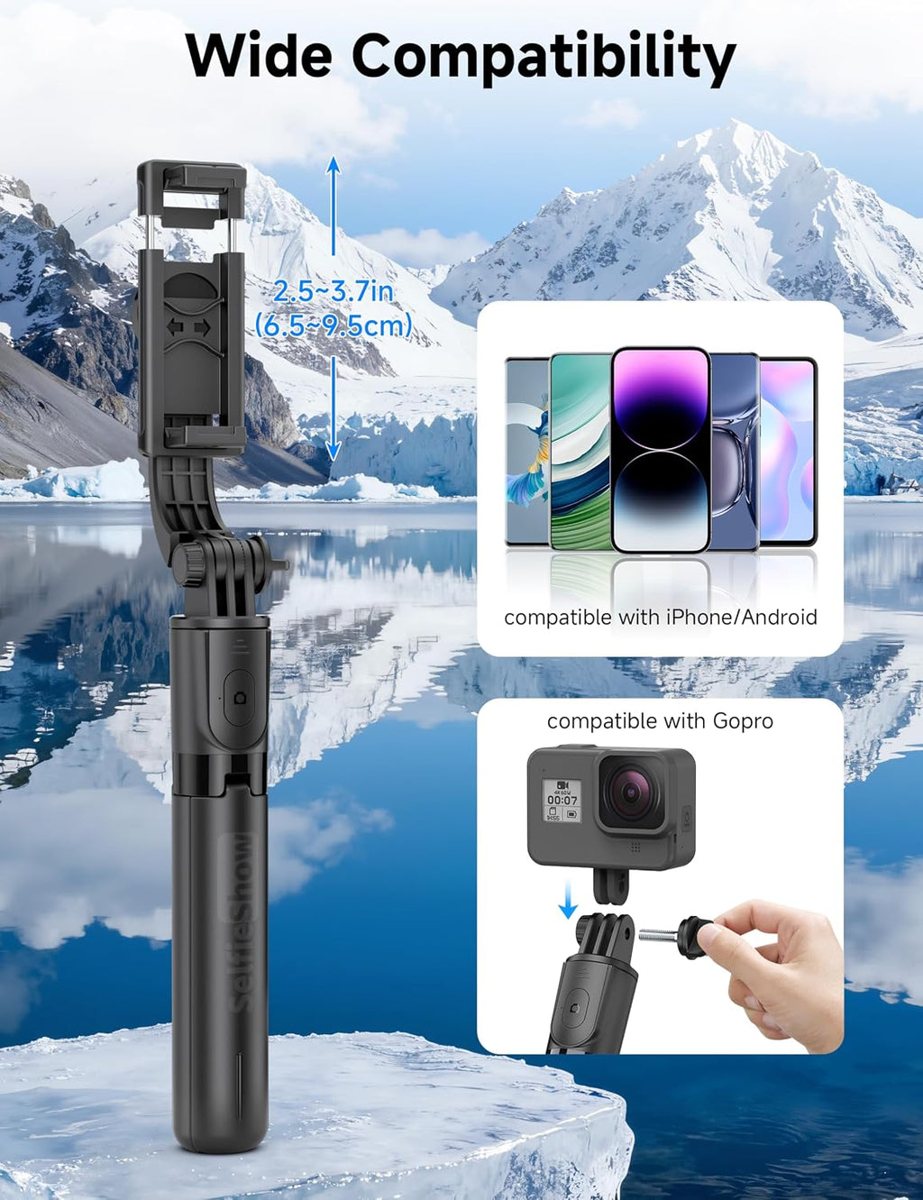 Mini Selfie Stick Travel Tripod for Cell Phone with Light, Extendable Selfie Stick for iPhone with Detachable Remote