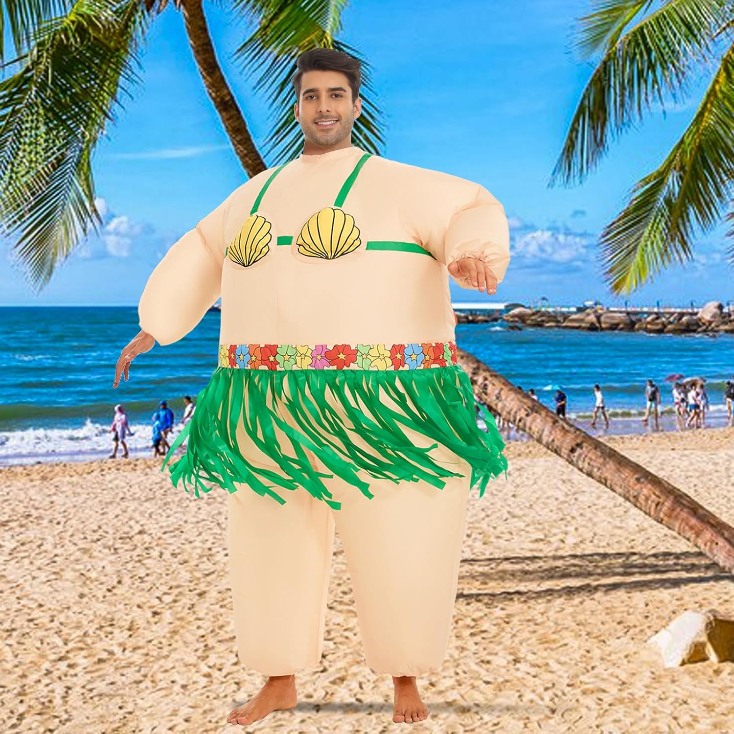 Inflatable Luau Hula Skirt Costume,Hawaiian Themed Party Funny Blow Up Costumes for Adult Beach Inflatable Suit