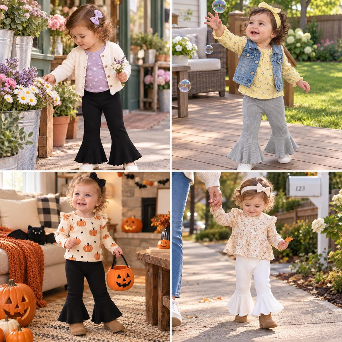 Baby Girl Flare Pants 3 Pack Ribbed Toddler Bell Bottoms 6M-3T