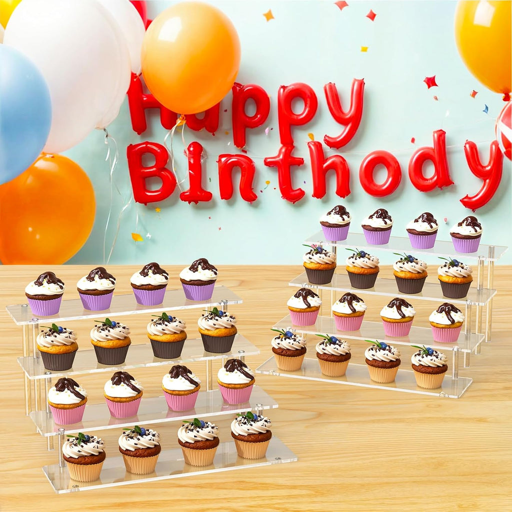 4 Tier Acrylic Display Risers, Clear Perfume Organizer, Cupcake Stand | Large Dessert Display for Party, Display