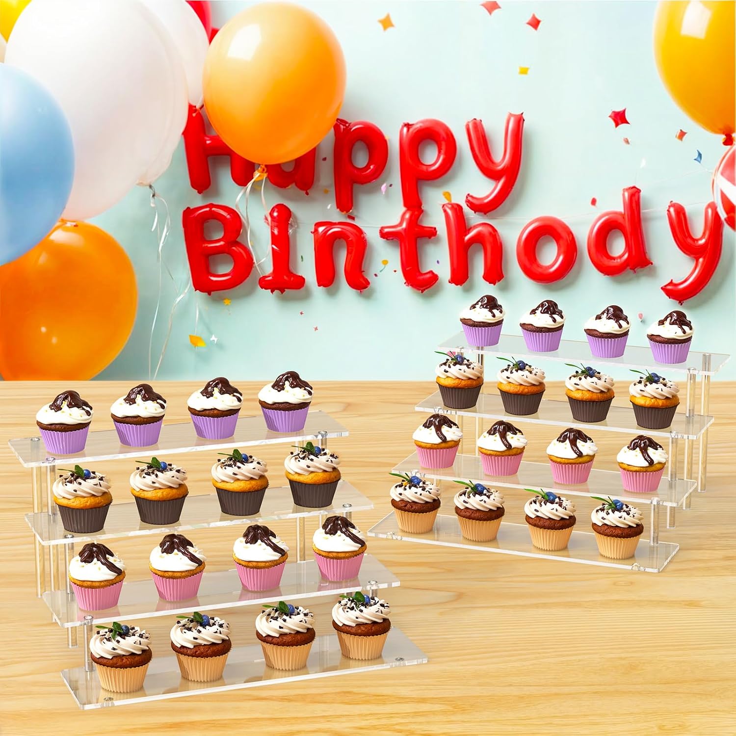 4 Tier Acrylic Display Risers, Clear Perfume Organizer, Cupcake Stand | Large Dessert Display for Party, Display