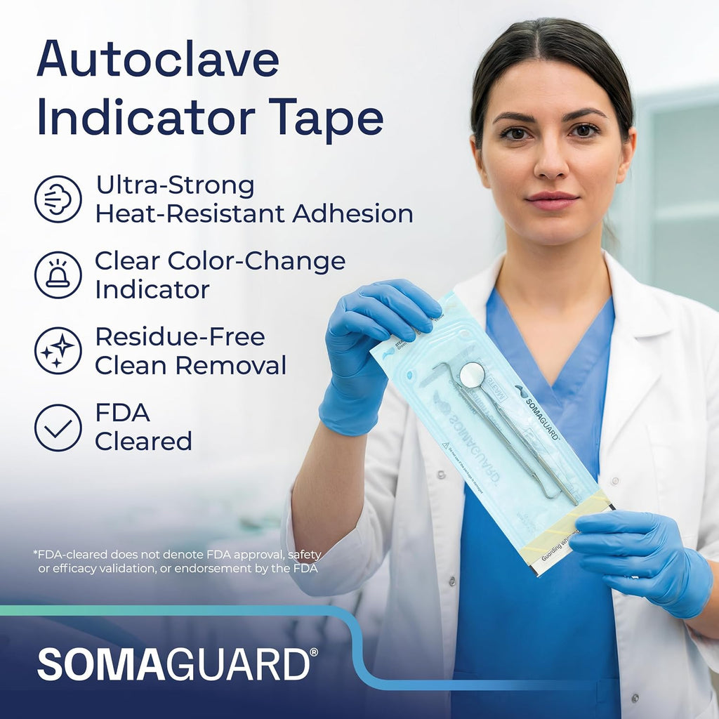 Autoclave Indicator Tape for Steam Sterilization - 0.75" × 55 Yards (1 Roll) - Crepe Paper Tape with Color Change