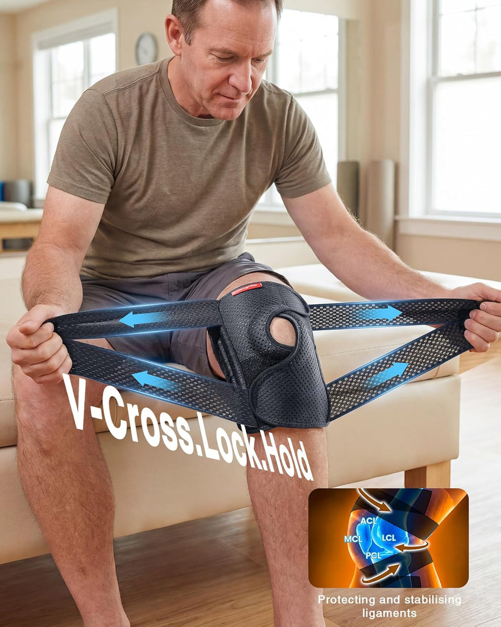 Upgraded Medical-Grade Knee Brace for Women and Men,[Ultra Breathable & V-Straps] Knee Support with Side