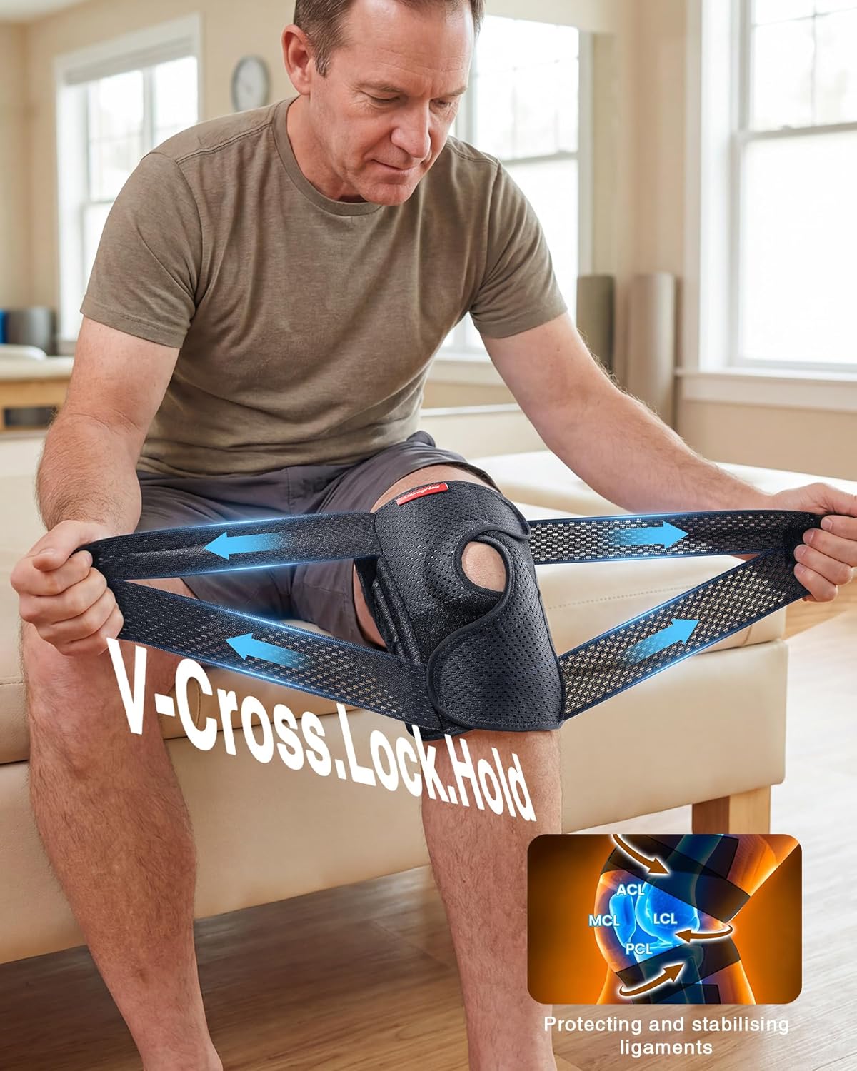 Upgraded Medical-Grade Knee Brace for Women and Men,[Ultra Breathable & V-Straps] Knee Support with Side
