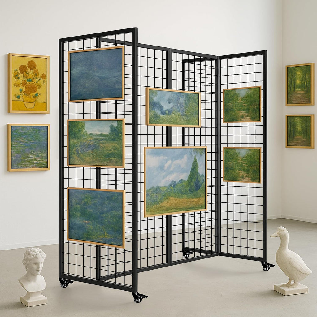 Grid Wall Panels, Grid Wall with Wheels,4x5.5Ft Gridwall Panel Display Stand,Sturdy Art Display Panels, Grid Display