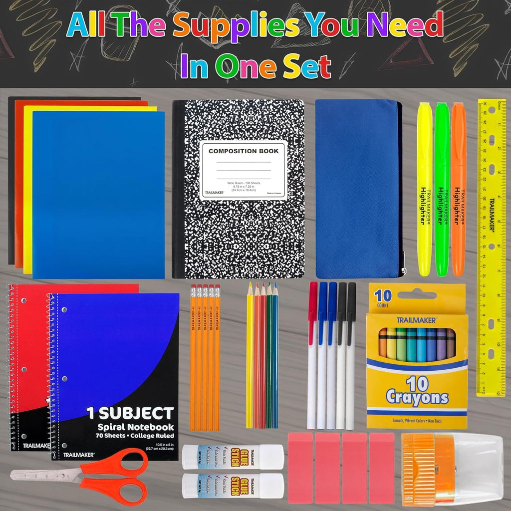 School Supplies Kit 45 Piece School Supply Kit Grades K-12 – Back to School Essentials Includes Folders Notebooks