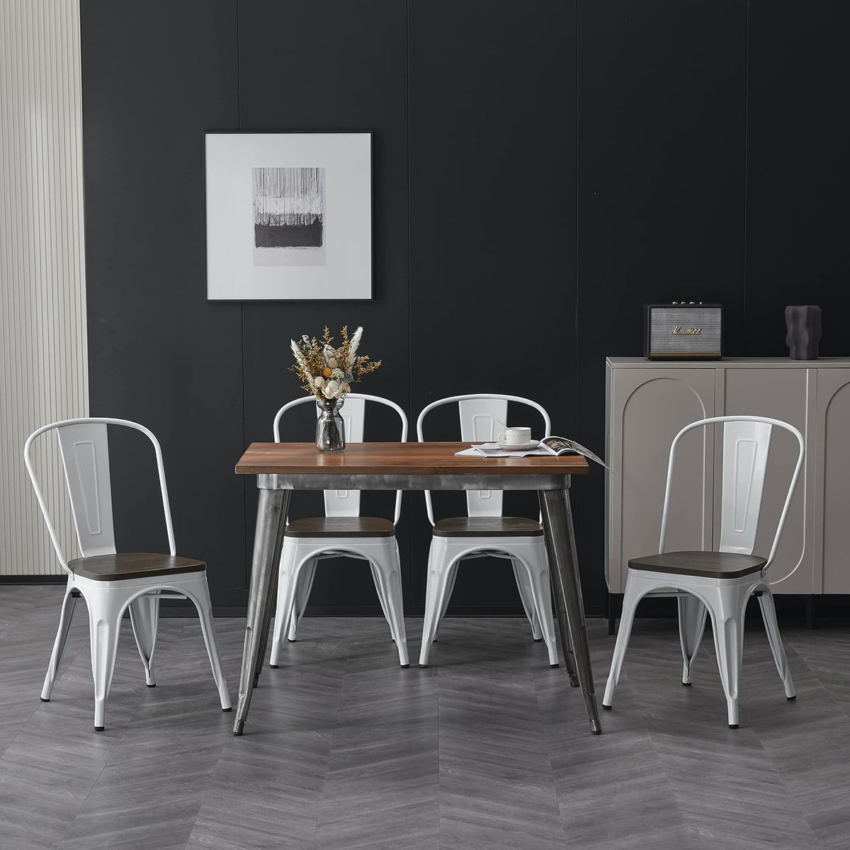 Metal Dining Chair Farmhouse Tolix Style for Kitchen Dining Room Café Restaurant Bistro Patio, 18 Inch, Stackable