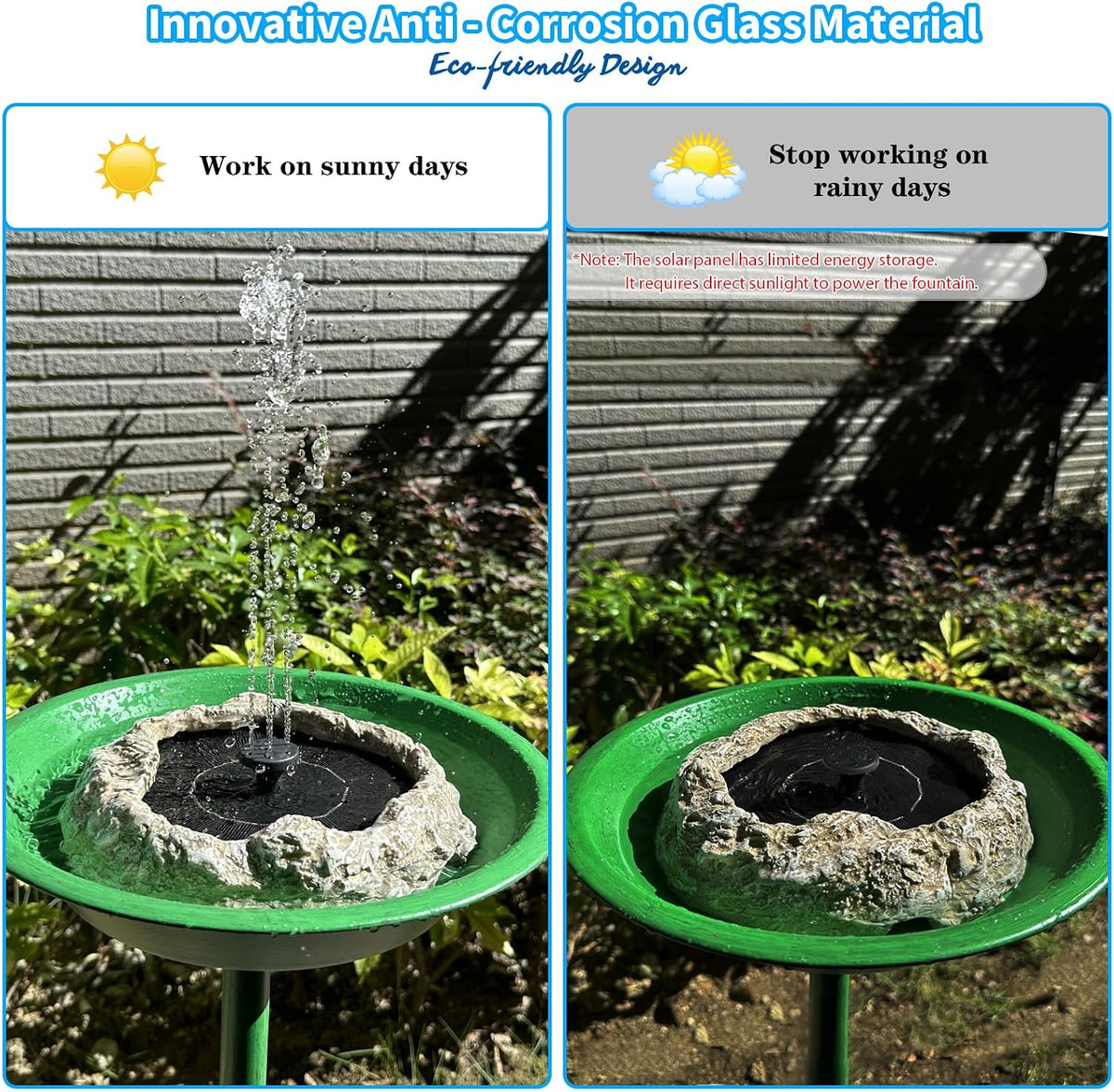 Solar Fountain for Bird Bath with Solar Panel Resin Granite Rock Solar Water Fountain Pump for Bird Bath Outdoor