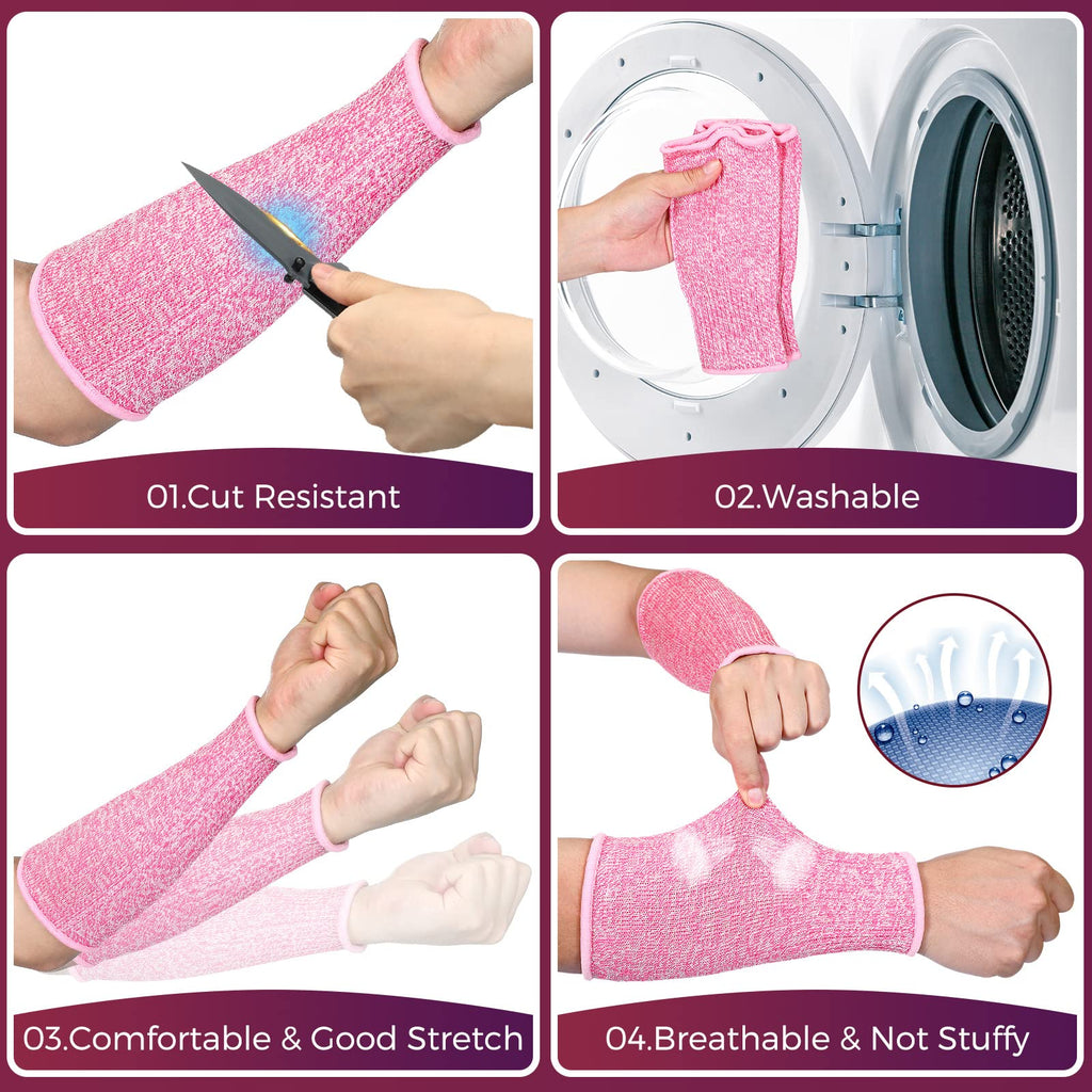 2 Pairs Cut Resistant Sleeve Level 5 8.6 x 3.7 Inches, Gray, Pink