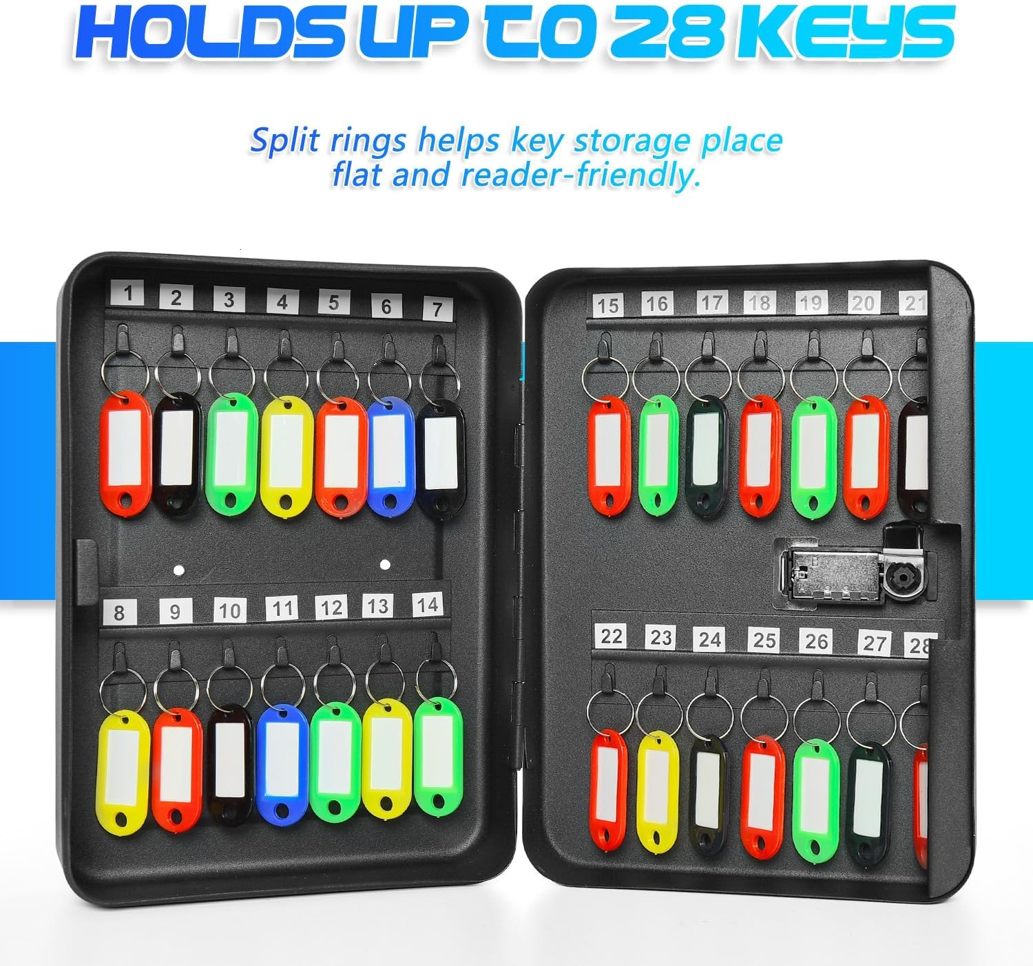 28 Key Cabinet Wall Mount, Steel Key Box Wall Mount with Code, Combination Lock Box with Code, Featuring Hooks and Tags