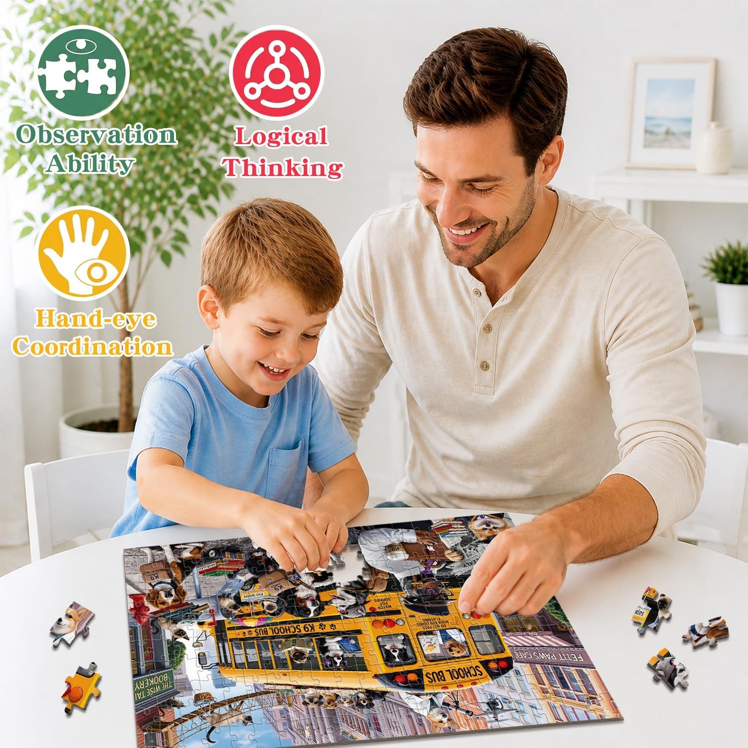 Puzzles for Kids Ages 6-8 8-10 Year Old - Colorful Bus Dog Puzzle, 200 Pieces Jigsaw Puzzles for Kids, Learning
