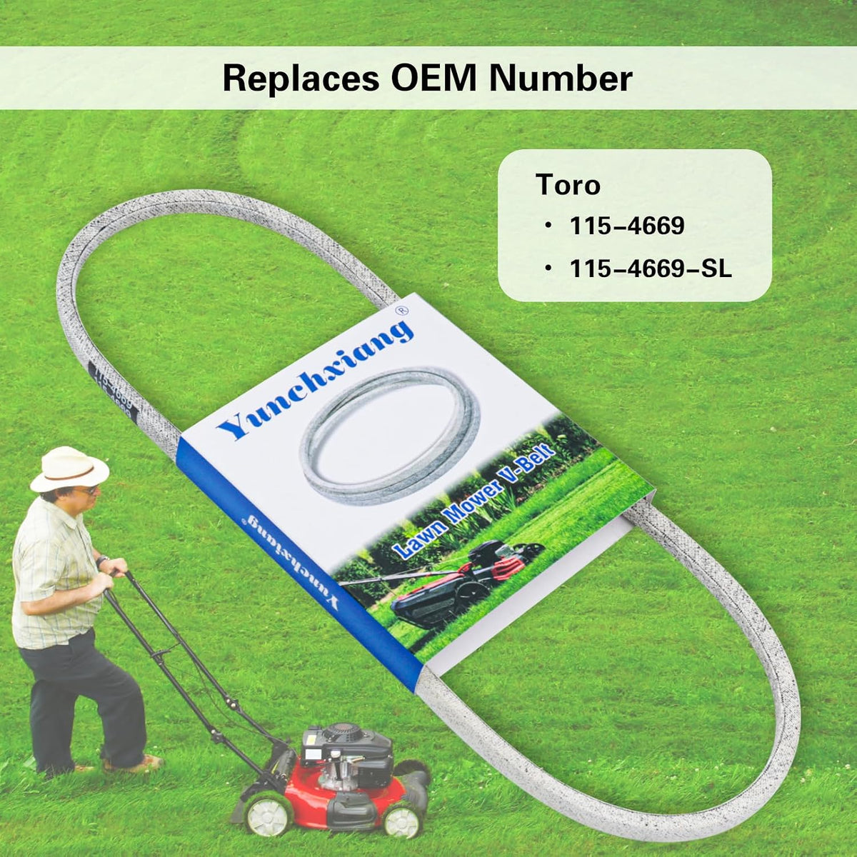 115-4669 V-Belt Kevlar for Toro Recycler 22 Drive Belt 20332, 20333, 20334, 20337, 20353, 20372, 20373, 20374, Replace 115-4669 Toro Belt 115-4669-SL - Aramid Cord, 3/8'' x 33''