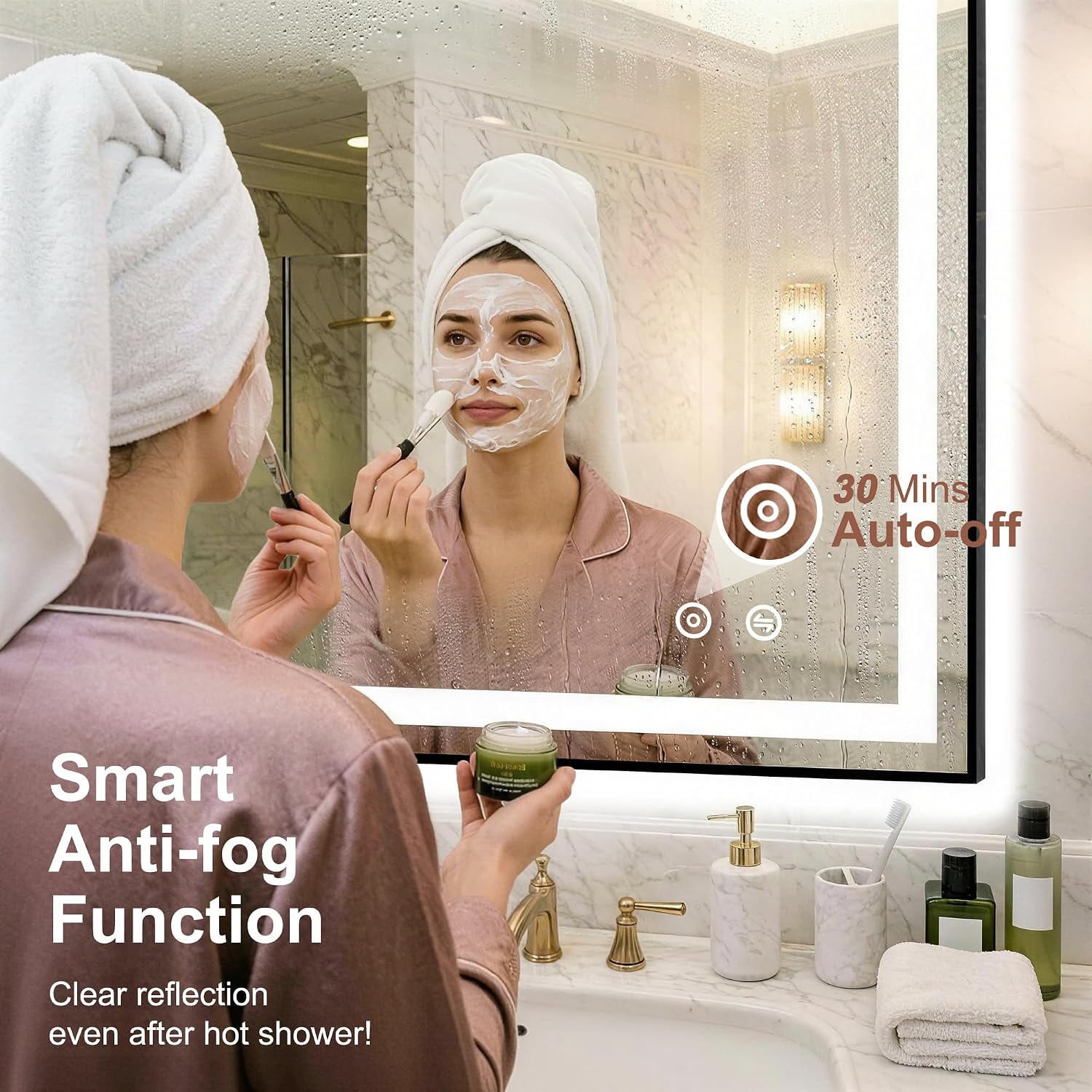 LED Bathroom Mirror with Lights, 30"x40" Black Framed Lighted Vanity Mirror | Anti-Fog, Dimmable 3 Color Temperature