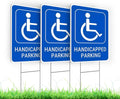 Set of 3 Handicapped Parking Sign with Metal Wire H-Stakes - Double Sided Plastic Reserved Parking Signs - 12x16