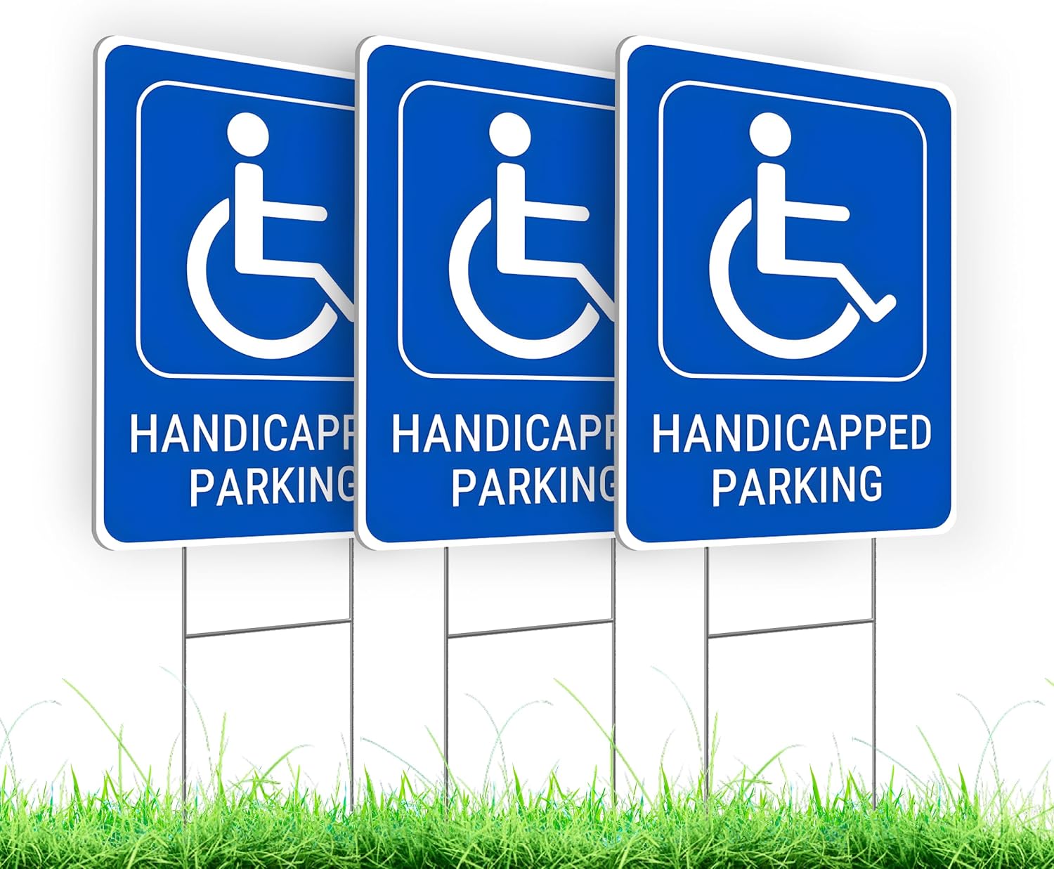 Set of 3 Handicapped Parking Sign with Metal Wire H-Stakes - Double Sided Plastic Reserved Parking Signs - 12x16