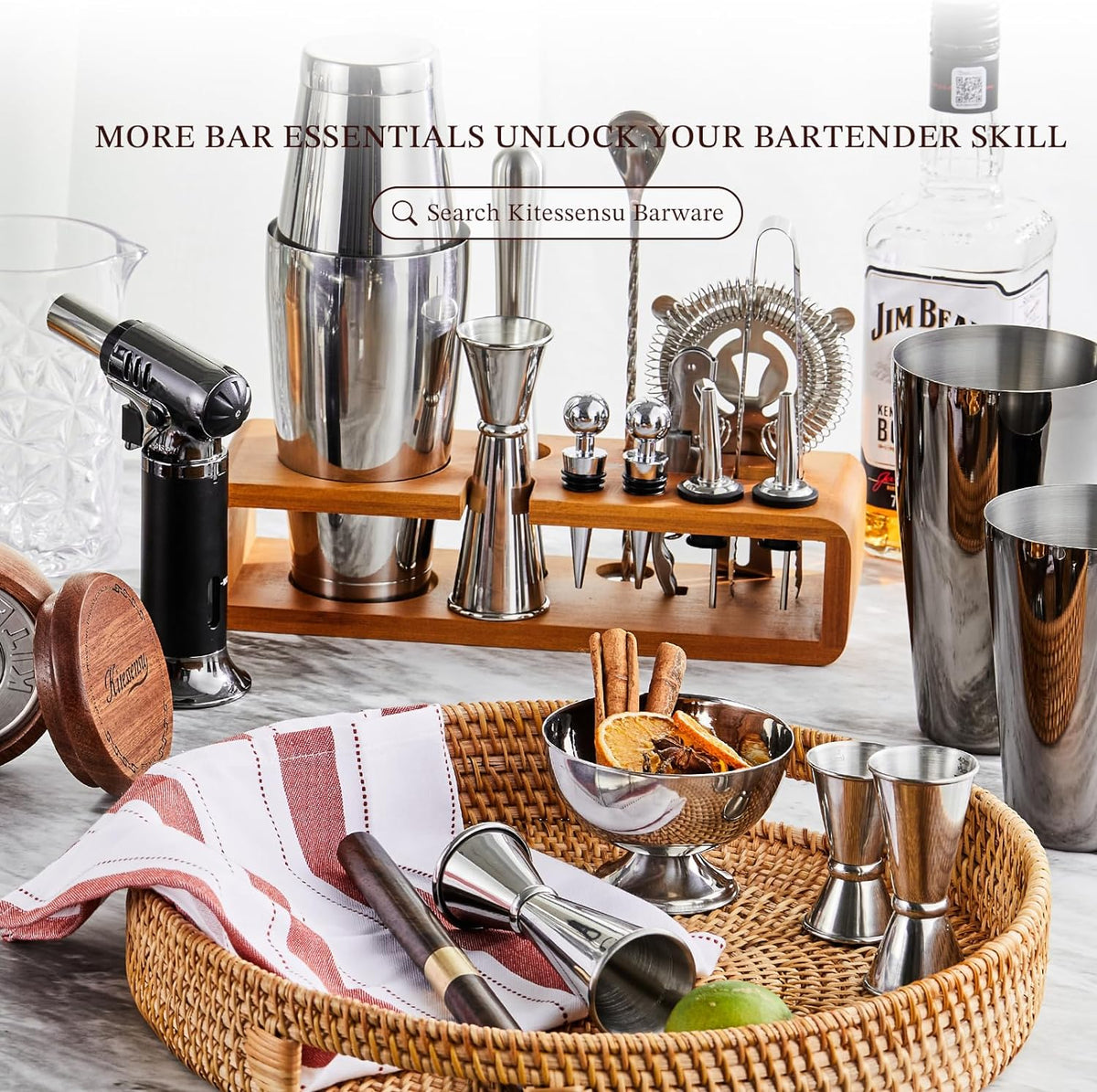 Cocktail Shaker Set Bartender Kit with Stand | Bar Set Drink Mixer Set with All Essential Accessory Tools: Martini