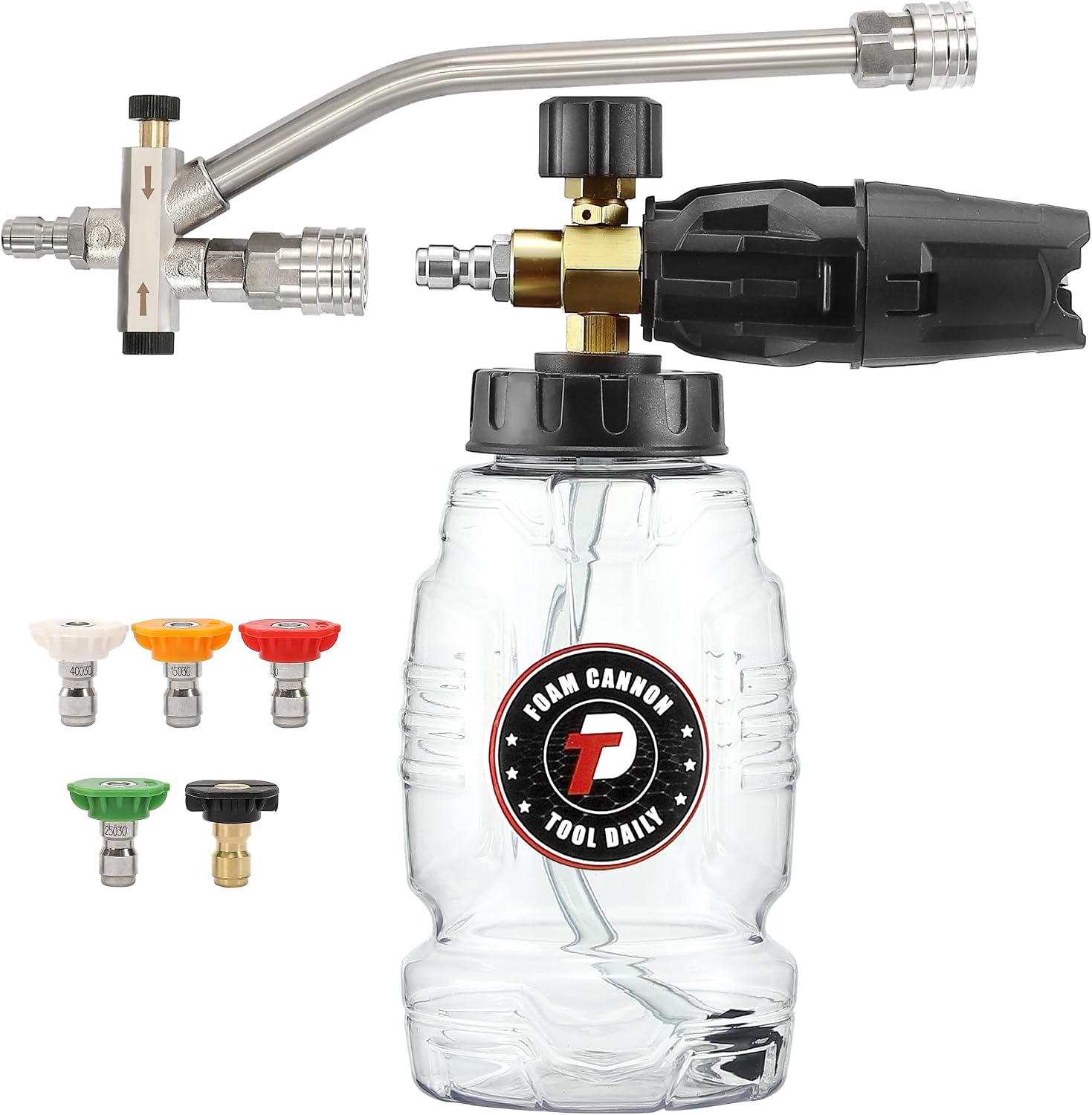 Pressure Washer Foam Cannon with Dual Connector, 1 Liter | Double Tip Attachment for Soap Cannon, 5 Power Washer