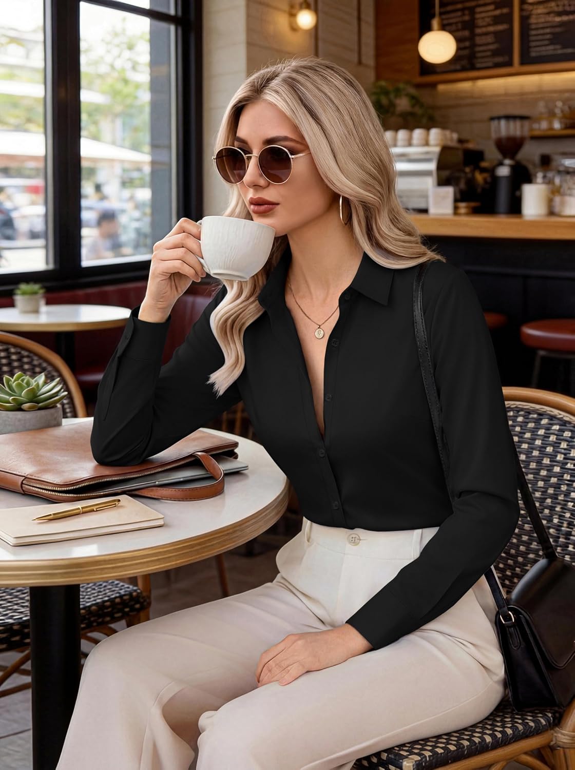 Button Down Shirts for Women Long Sleeve Blouse Casual Business Tops