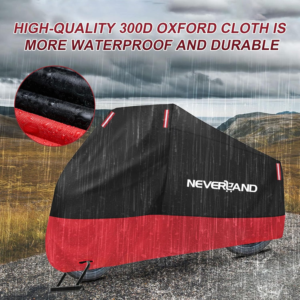 Motorcycle Cover 300D Waterproof Outdoor All Weather Protection | Universal Scooter Cover Against Dust, Rain, UV with
