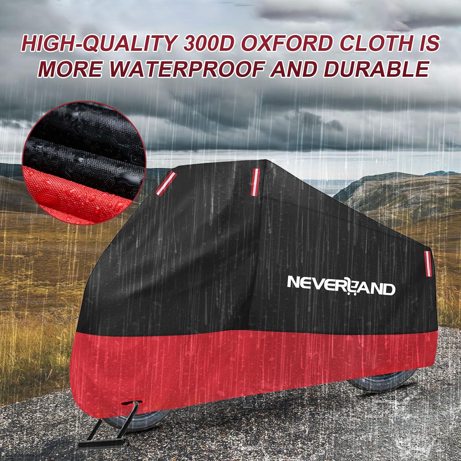 Motorcycle Cover 300D Waterproof Outdoor All Weather Protection | Universal Scooter Cover Against Dust, Rain, UV with