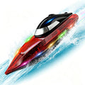 Remote Control Boat with 1800mAh Battery, Clear RC Boat with 10 LED Lights | 100 Min+ Auto Reverse 2.4 GHz Double