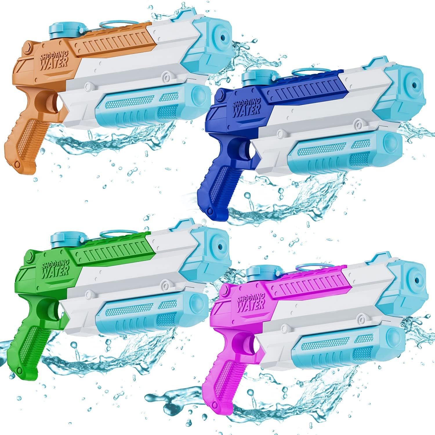 Water Guns for Kids Adults 4 Pack 400CC Long Range Squirt Toy, Pool Beach Summer Gifts