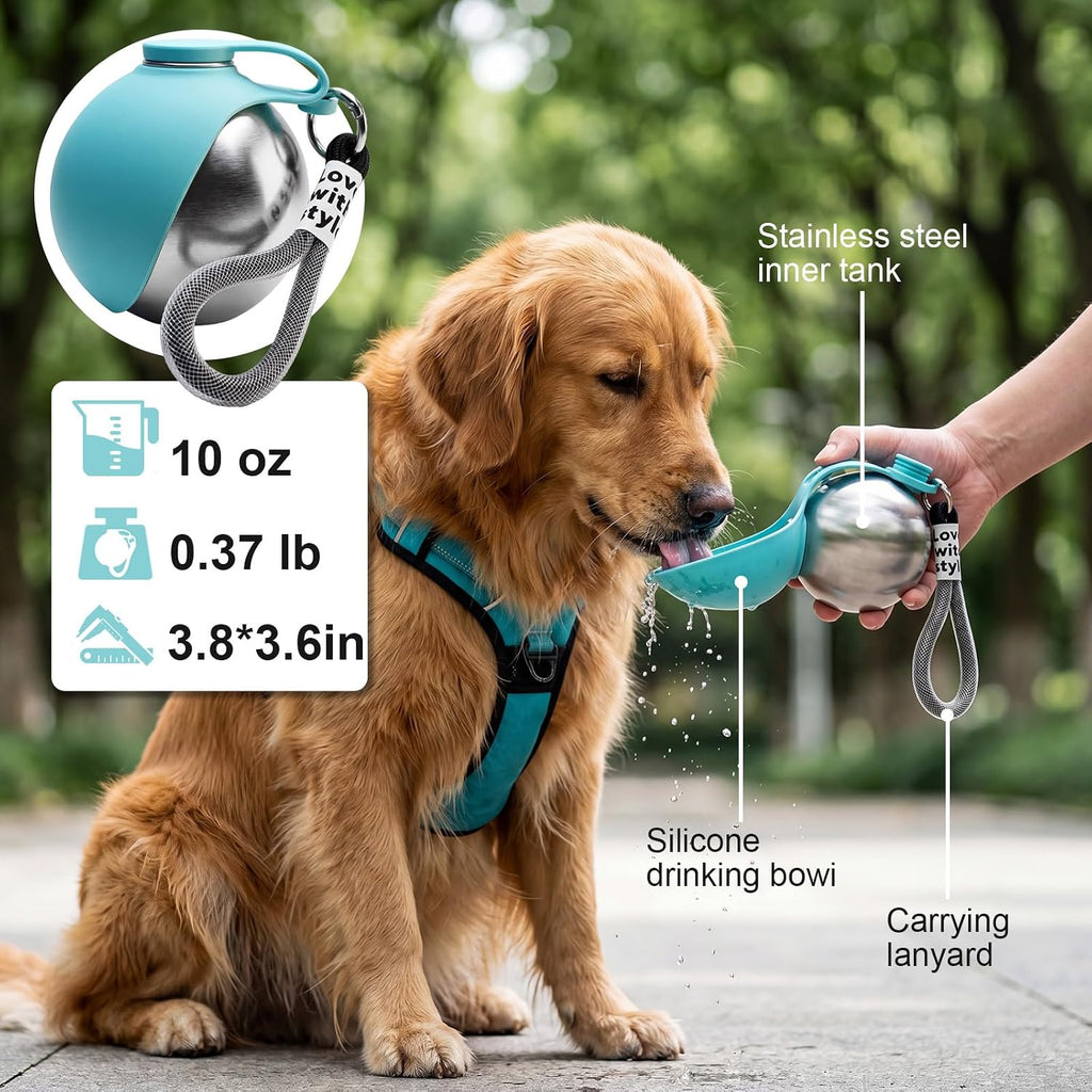 Portable Dog Water Bottle with Bowl, 10oz Leak-Proof Stainless Steel Dog Travel Water Bottle, BPA-Free Pet Water
