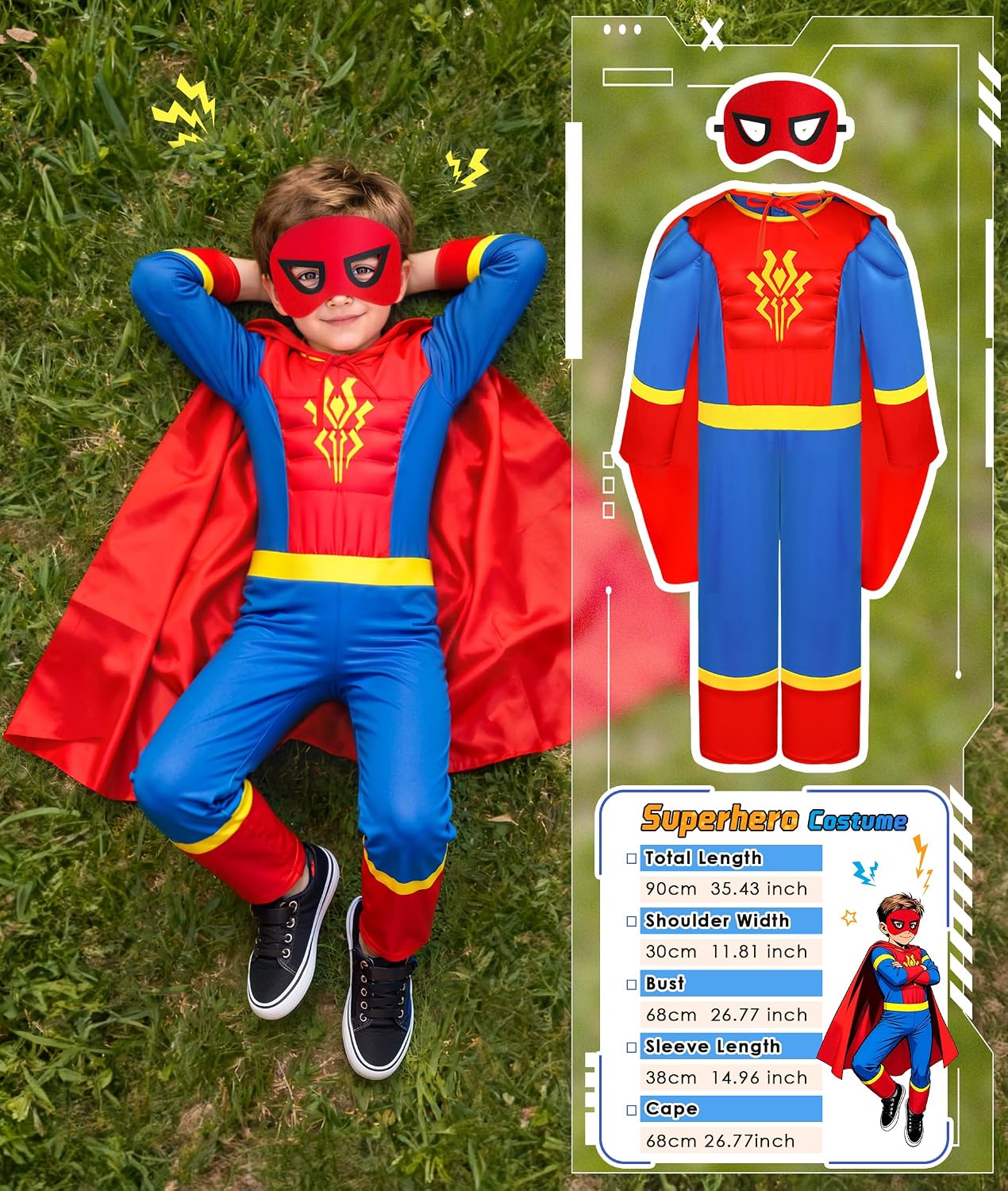 Boys Muscle Dress up Trunk: Superhero Construction Worker Military Costume | Kids Pretend Role Play Costumes Set
