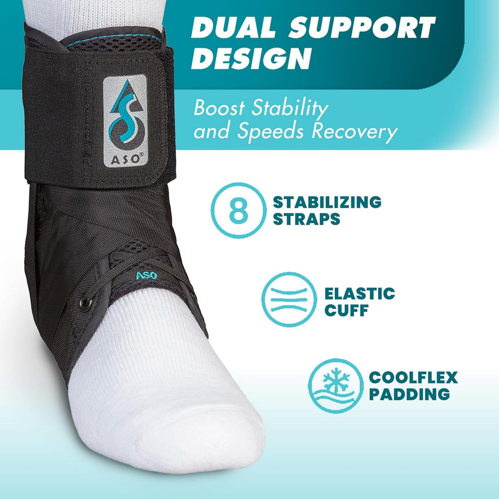 ASO Ankle Stabilizer Lace Up Ankle Brace Sprain Support Black, MD