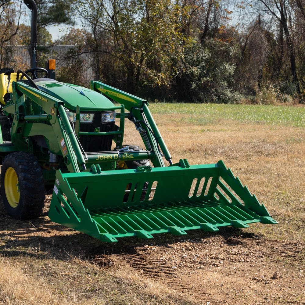 72in Fine Grade Skeleton Rock Bucket Fits John Deere Hook & Pin Tractors, Open-Tined Bottom for Fine Grade Sifting
