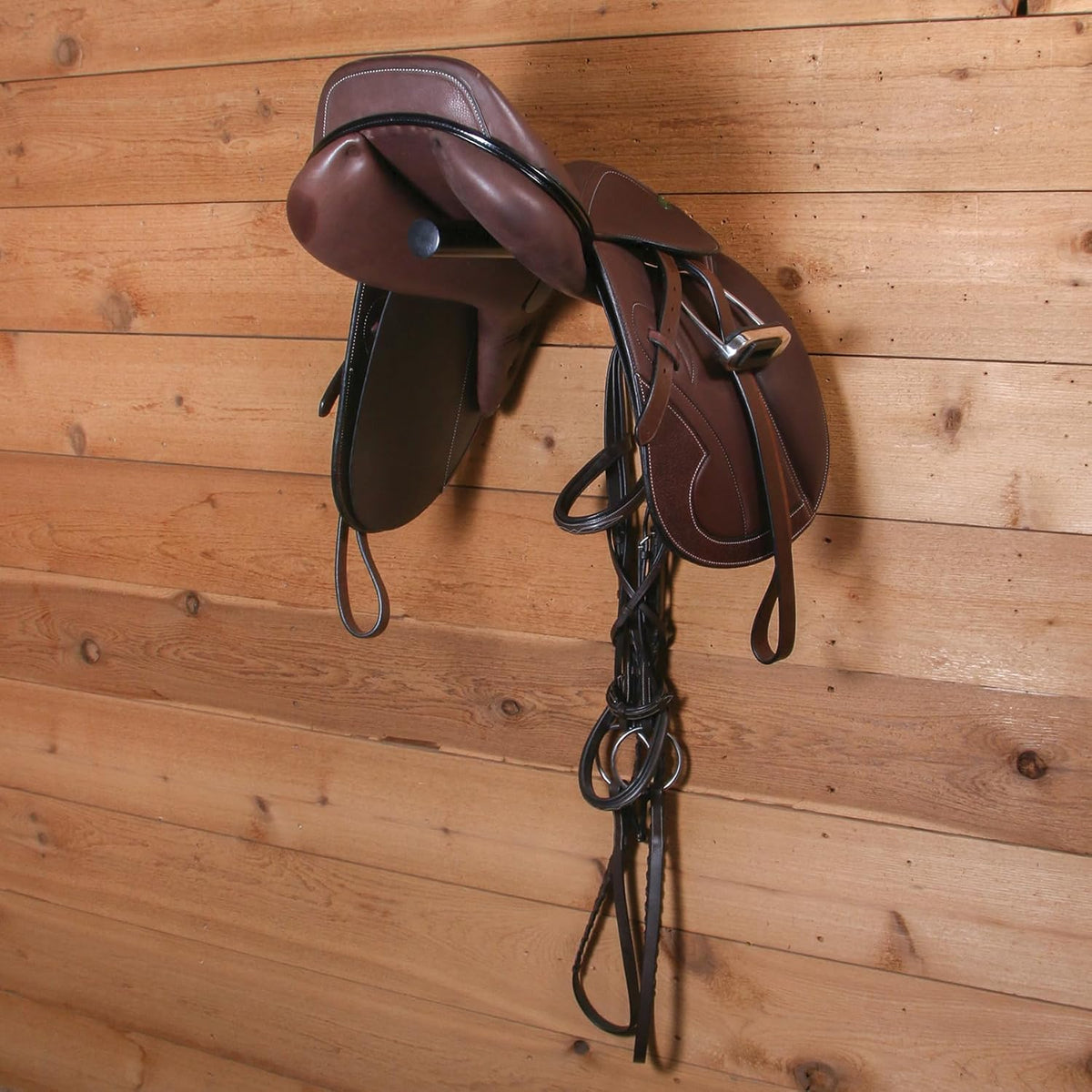 Collapsible English Horse Saddle Rack | Mount on Stall Fronts, Trailers or Tack Rooms | No Tilting | Bar Length of