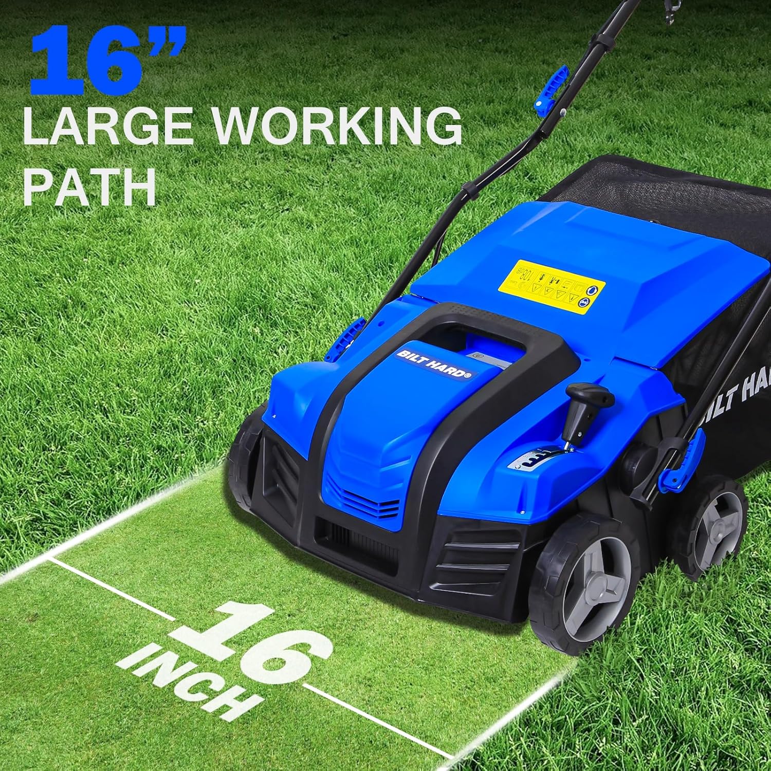 16 Inch Dethatcher Scarifier Electric Powered, 15 Amp Copper Motor, 5-Position Depth Adjustment, 14.5 gal Thatch Bag