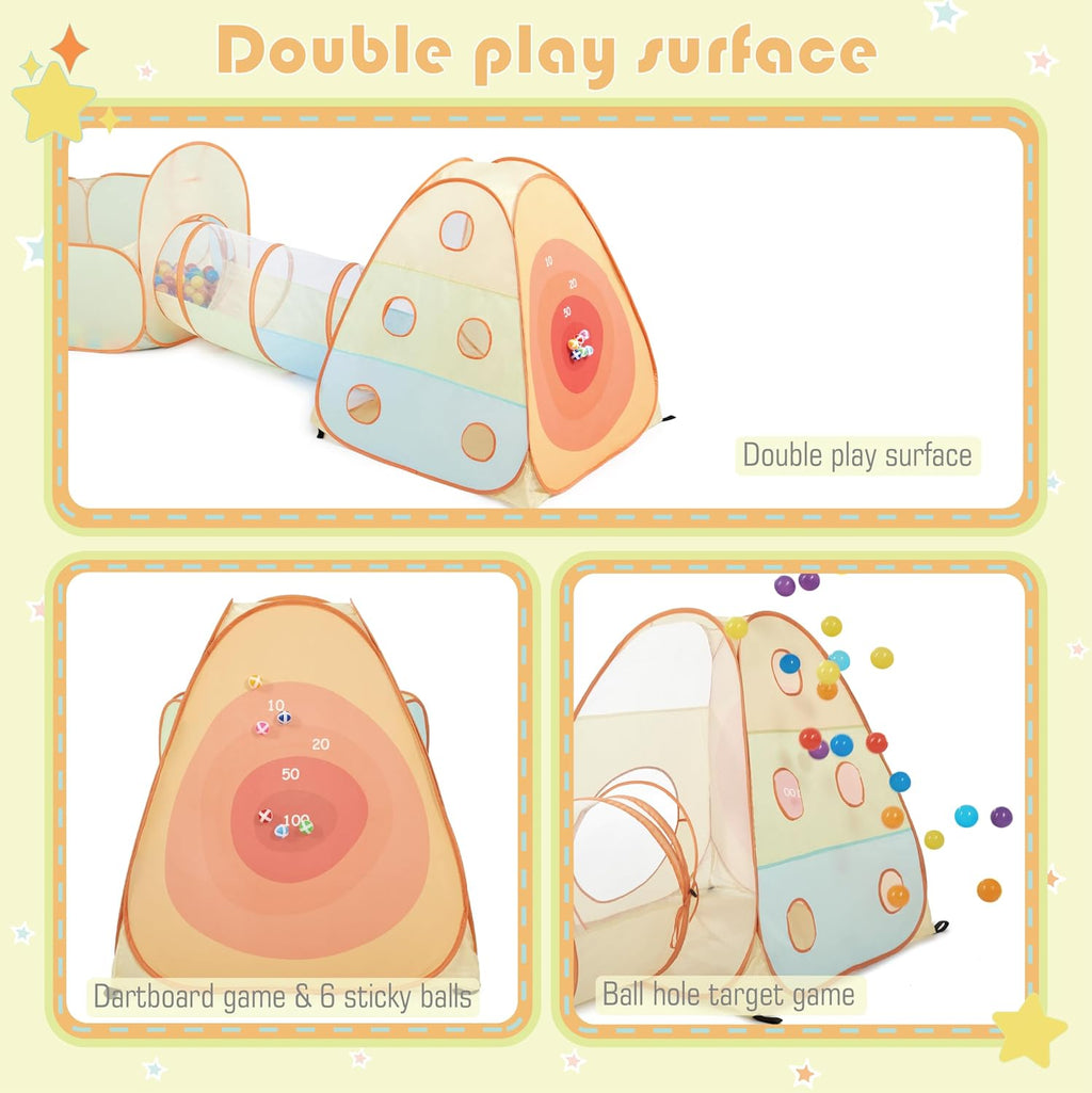 3-in-1 Pop Up Play Tent with Ball Pit Built-in Target Toss & Ball Hole | Baby Ball Pit, Tunnel Toys for Toddlers 1-3