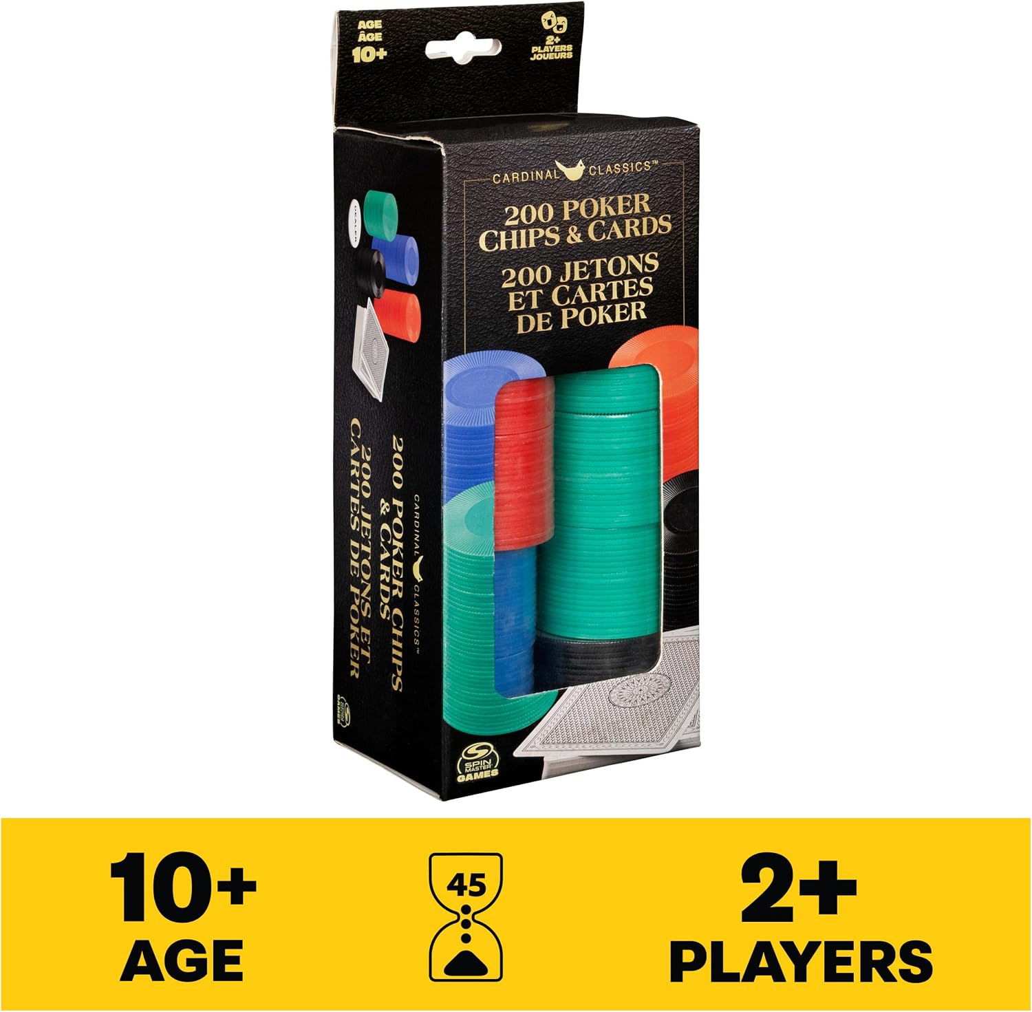 Spin Master Games Cardinal Classics, 200 Poker Chips Set Playing Cards Deck Dealer Button Texas Hold ‘Em Classic