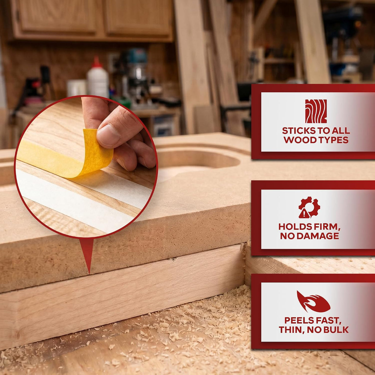 Double Sided Woodworking Tape 2 Inch x 90 Feet, Heavy Duty Residue-Free Double Sided Masking Tape for Router