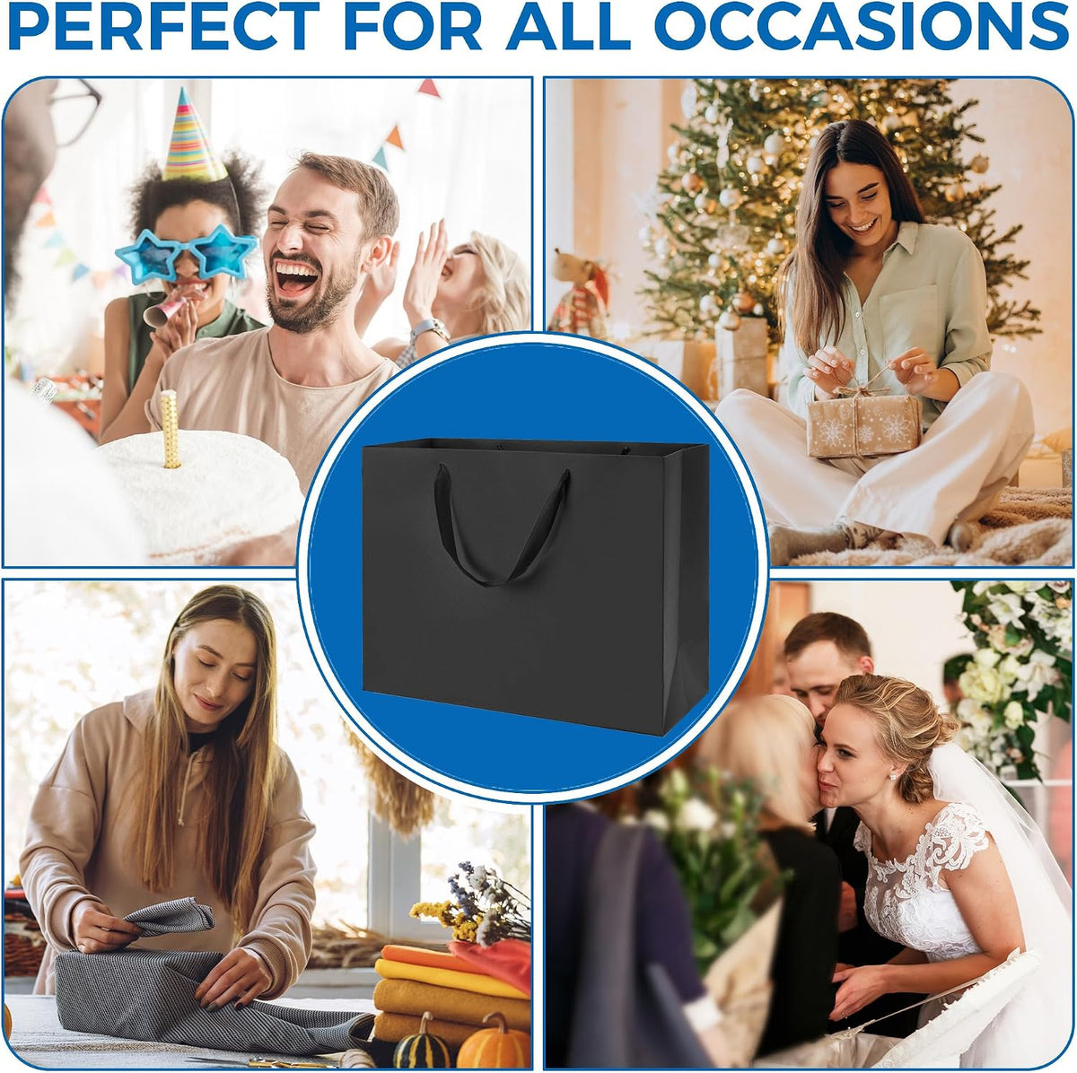 2Pcs Extra Large Black Gift Bags With Gold Tissue Paper