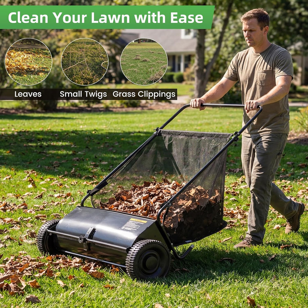 Push Lawn Sweeper, 26-Inch Width, 7 Cu.Ft. Leaf & Grass Collector