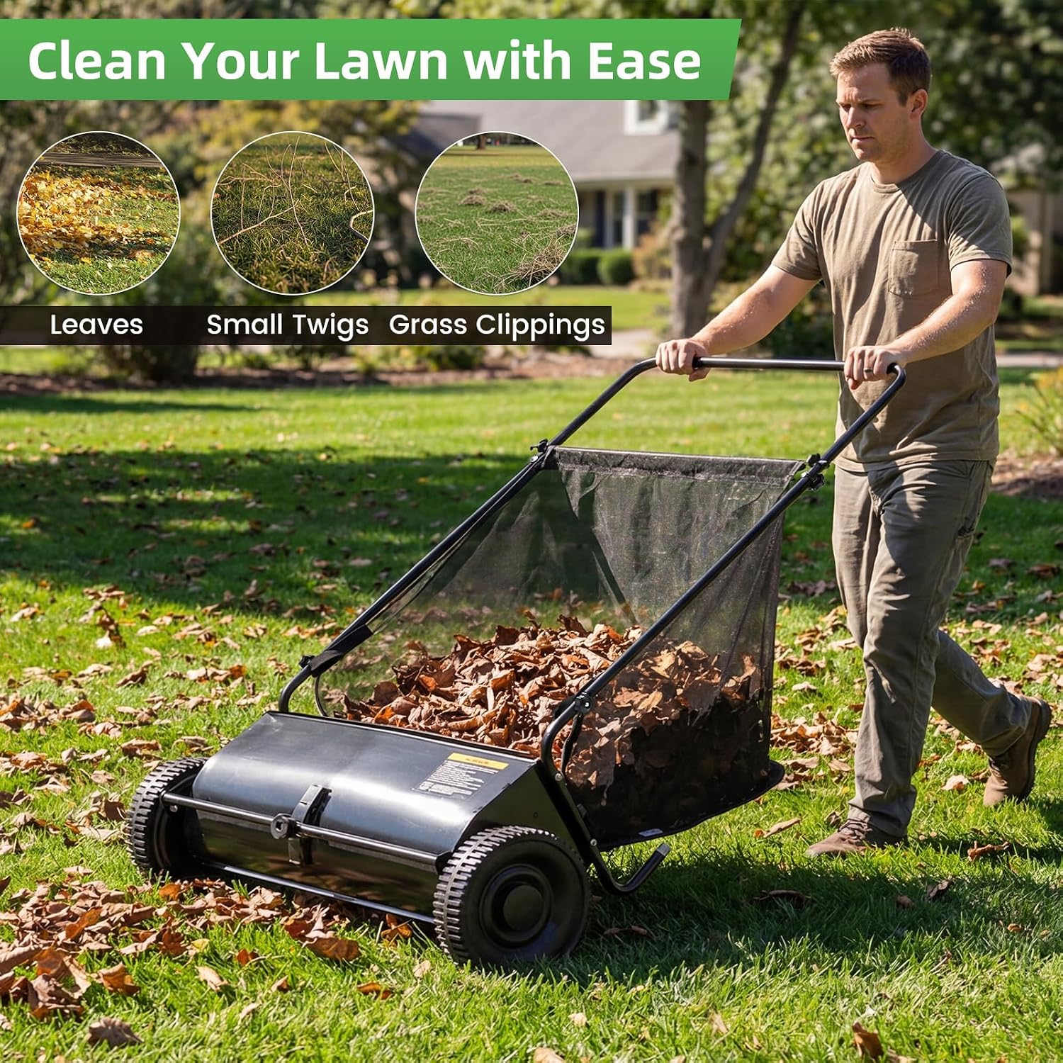 Push Lawn Sweeper, 26-Inch Width, 7 Cu.Ft. Leaf & Grass Collector