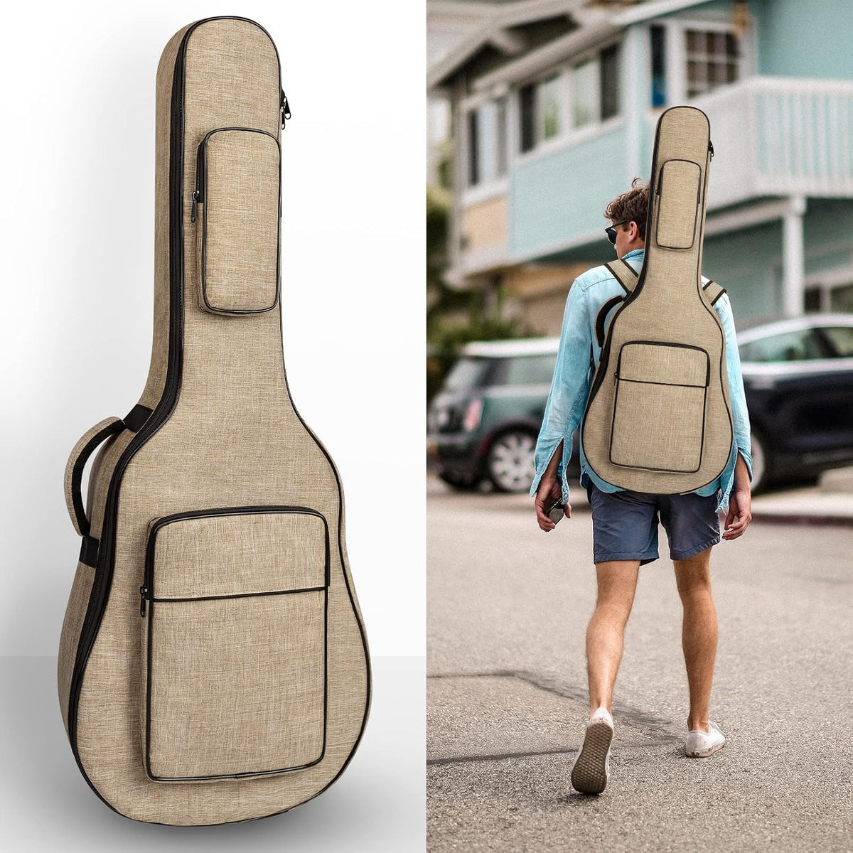39 40 41 Inch Acoustic Guitar Bag with 0.5 Inch Thick Waterproof Padding Adjustable Shoulder Strap Guitar Case Gig