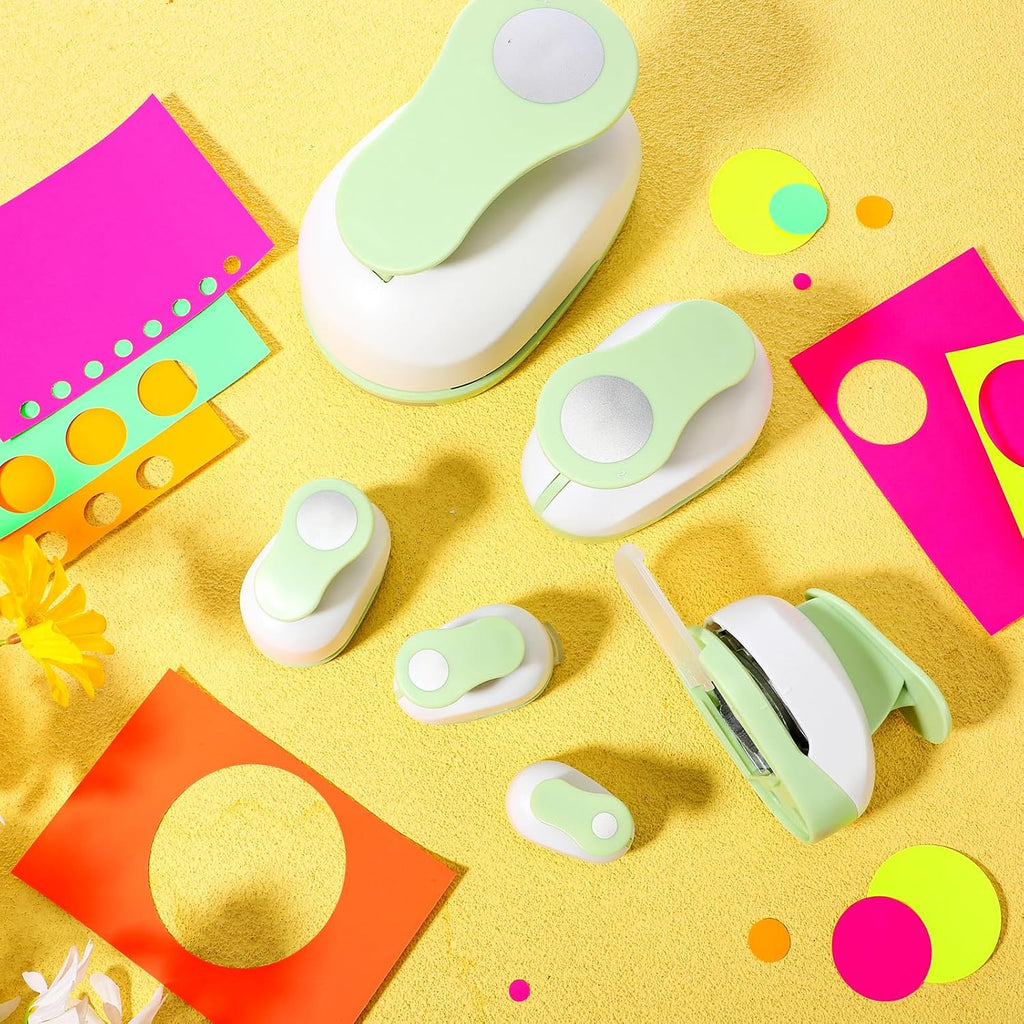 6 Pcs Circle Punch Set 3in/2in/1.5in/1in/0.6in/0.3in Scrapbook Hole Punchers Crafting with 10 Sticker Paper Round
