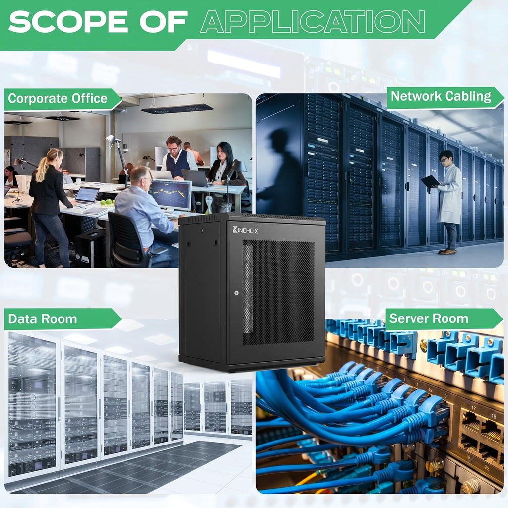 Network Rack Enclosure Cabinet Enclosure for Computer Data Networking Electronic Equipment, Removable Side Panels