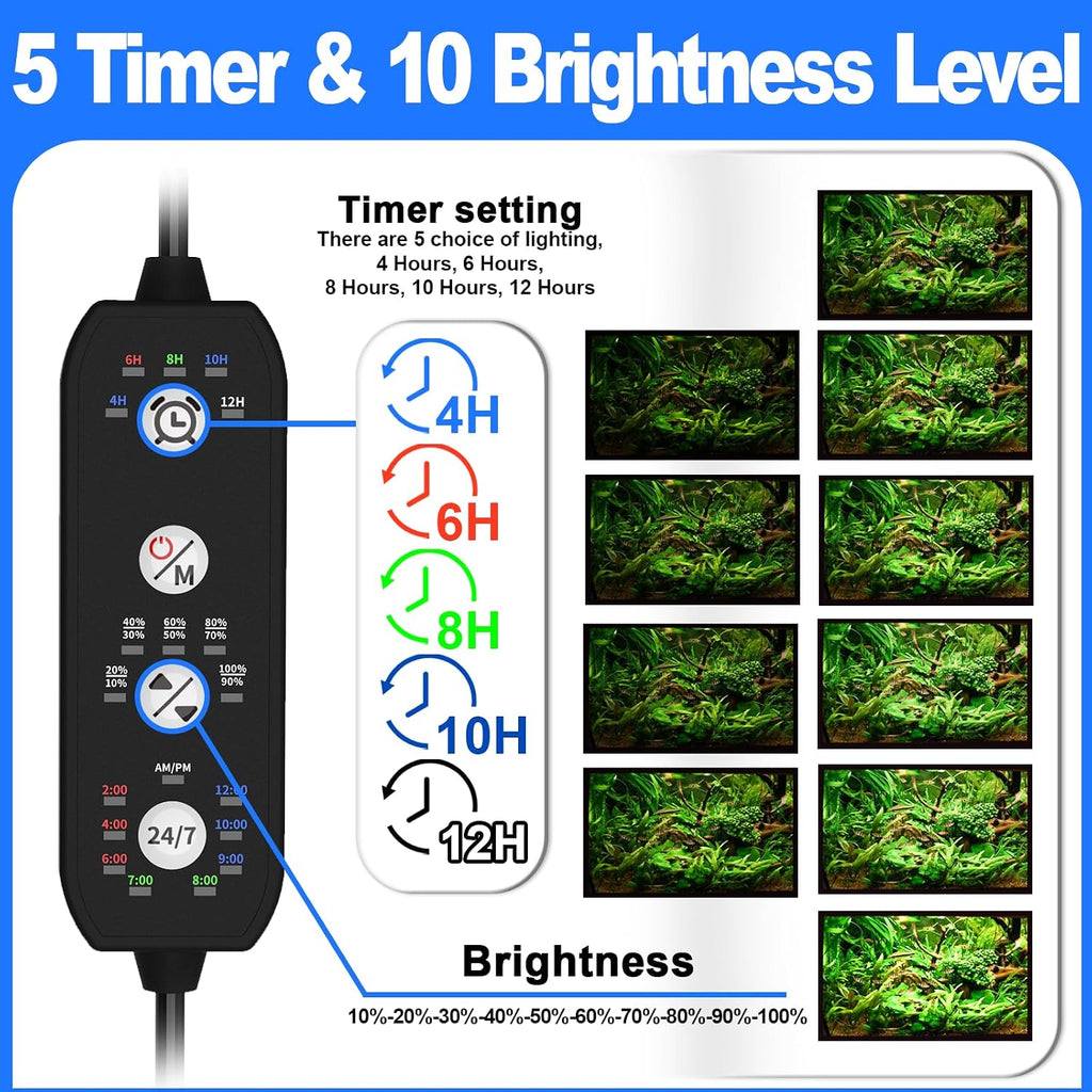Clip On Aquarium Light for Plants-24/7 Fish Tank Light, 7-12 Inch | Led Aquarium Plant Light with Timer, Full